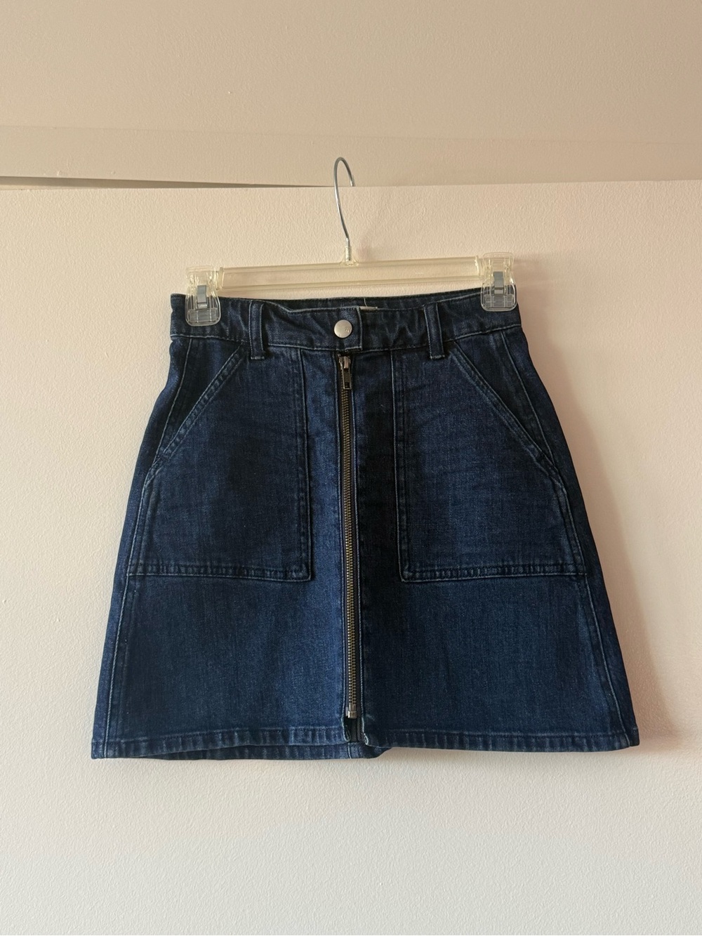 Madewell Dark Blue Denim Front Zip A-Line Mini Skirt